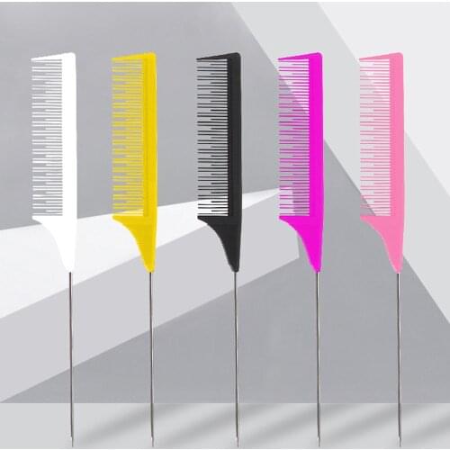 Professional Salon Rat Tail Comb for Hair Dyeing Cutting Styling Picking Fine-tooth Metal Pin Highlighting Foiling Hair Comb