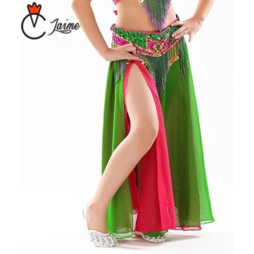 Professional Belly Dance Skirt for Kids Performance Children BellyDancing Clothes Contrast color Long Skirts Girls Chiffon Skirt