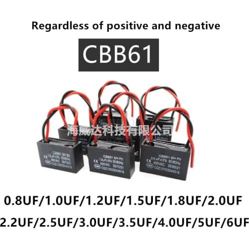 CBB61 450V starting capacitor motor fan air conditioning 1uf 1.2uf 1.5uf 1.8uf 2uf 2.5uf 3uf 3.5uf 4uf 5uf 6uf AC Fan Capacitor
