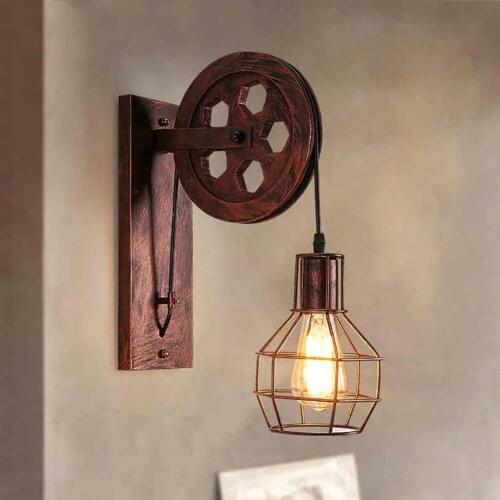 Retro Wrought Iron Wall Lamp American Vintage Industrial Style Corridor Aisle Porch Cage Wall Light For Cafe Bar Restaurant