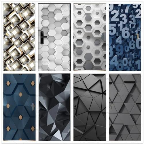 Modern 3D Lines Geometry Figure Door Sticker PVC Self Adhesive Wallpaper Home Design Door Decoration Wallpaper DIY Decals Poster