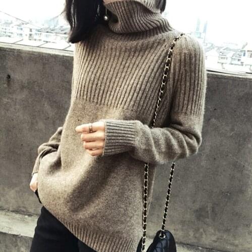 Autumn and winter new cashmere sweater female high collar loose hooded lazy wind sweater was thin wool knit bottoming shirt