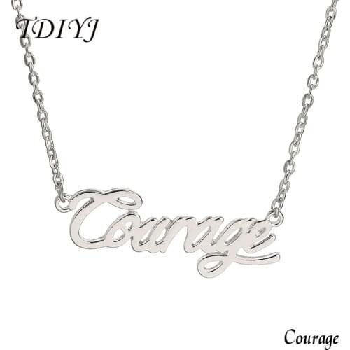 TDIYJ Deluxe Courage Word Necklace 17inch Monogram Letters Choker Necklace as Gifts for Women Jewelry 5Pcs