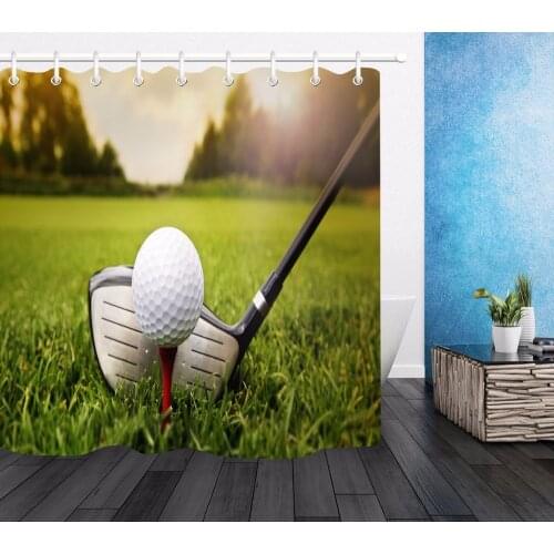 72'' Golf Sports Golf Ball Field Scenery Bathroom Waterproof Fabric Shower Curtain Polyester 12 Hooks Bath Accessory Sets