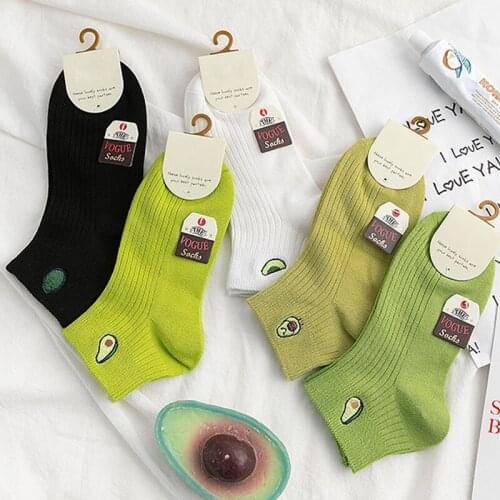 Women Socks Funny Cute Cartoon Fruits Avocado Short Sock Happy Kawaii Funny Cotton Socks For Girl Gift