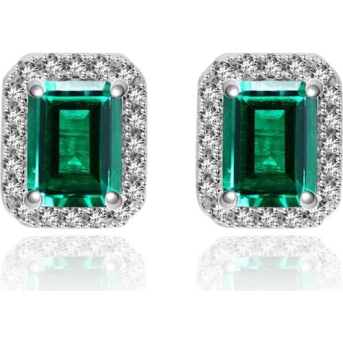 100% 925 Sterling Silver Created Moissanite Emerald Gemstone Stud Earring For Women Anniversary Earrings Fine Jewelry Accessorie