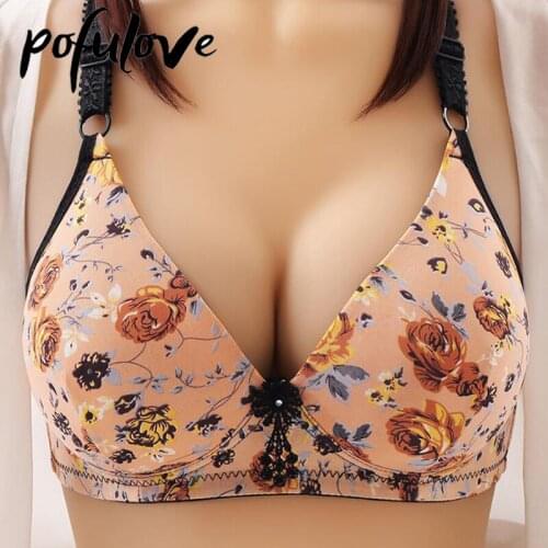 Floral Push Up Bra for Women Wireless Bras Seamless Bralette Plus Size Brassiere Thin Cotton Underwear Female Sexy Lingerie New