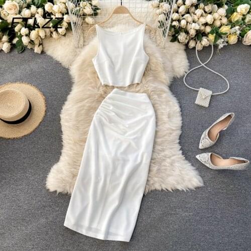 Fashion Women Two Piece Sets Summer Sleeveless Sexy Crop Tops and Midi Wrap Skirt Outfits Ladies Elegant 2 Pcs Suits Clothes