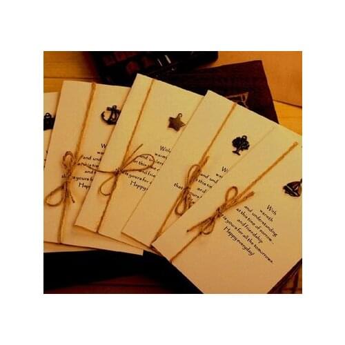 200pcs new vintage wedding invitation cards birthday thank gift greeting card with metal charm