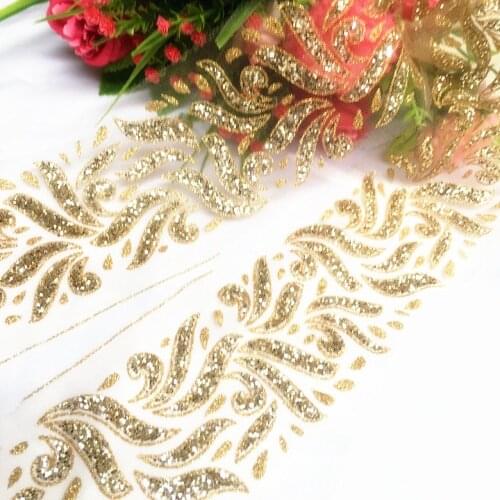 5Yard/Lot Gold Bronzing Glisten Sequins Lace Trim DIY Handmade Fabric Wedding Dress Performance Clothes Accessories