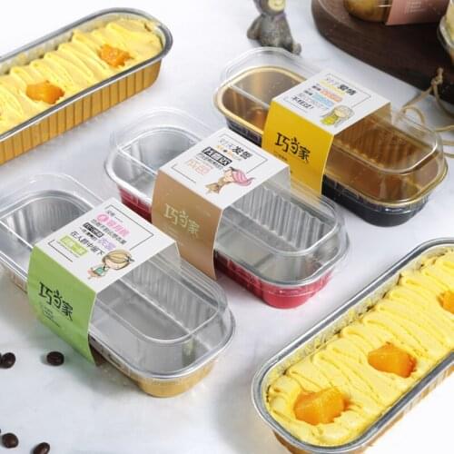 50pcs High quality baking packaging alminum foil cheese cake cup square gold/red household handmade dessert cup with clear lid