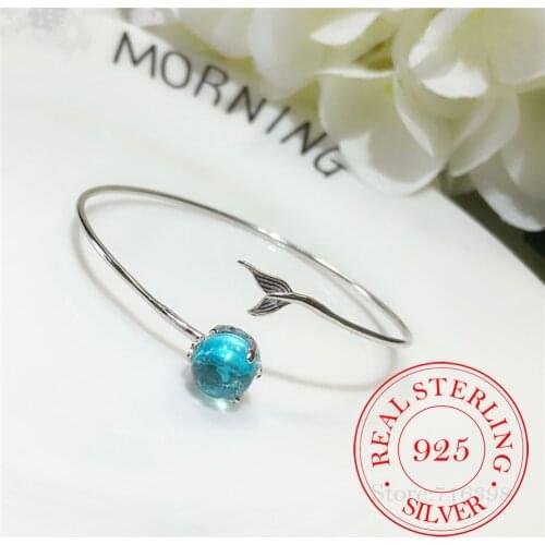 925 Sterling Silver Adjustable Crystal Mermaid Charm Bracelets & Bangle For Women Wedding Gift Prevent Allergy Femme Jewelry
