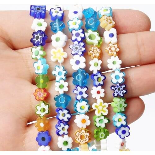 Mixed Millefiori Lampwork Glass Loose Crafts Beads Lot Fashion Flat Flower 6mm 8mm Loose Beads For Diy Jewelry Making Bulk