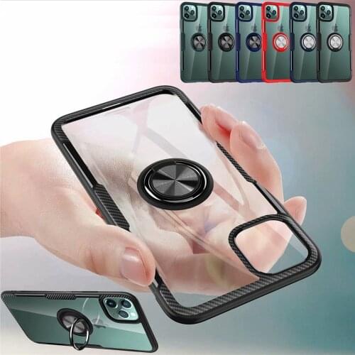 Phone Case sFor iPhone 11 Pro Max X XR XS Max 6 6s 7 8 Plus Case Luxury Magnetic Ring Transparent PC + Soft Silicone Cover Capa