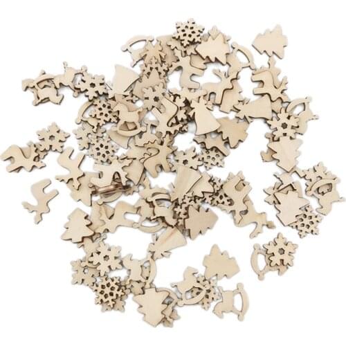 100Pcs Wooden Ornaments Mini Christmas Natural Wood Slices Decorative Wooden Cutout Slices for Christmas DIY Craft