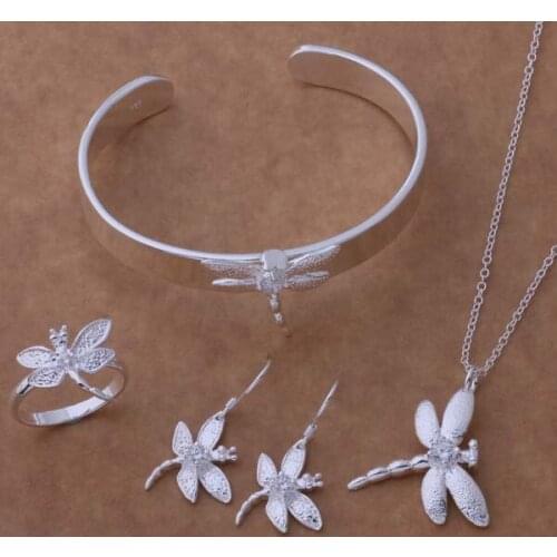 AS141 Hot sterling Jewelry Sets Earring 154 + Necklace 112 + Ring 262 + Bangle 068 /aftaixaa amgajdna silver color