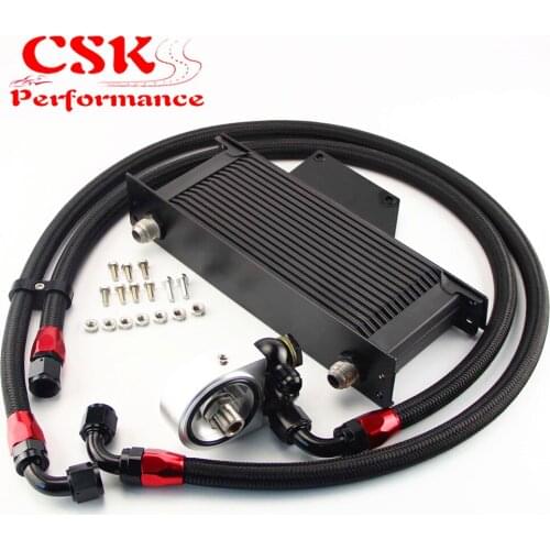 16 Row AN10 Racing Engine Oil Cooler Kit Fits For 01-05 Subaru Impreza WRX/STi Silver/Black