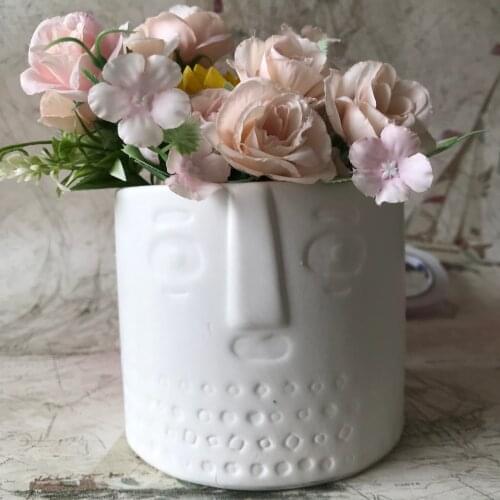 Creative Garden Decoration Flower Plants Vase Mould 3D Clay Craft Resin Face Round Silicone Concrete Planter Pot Molds