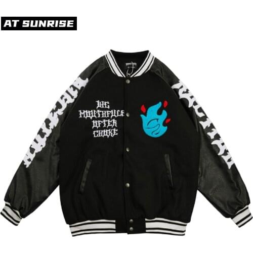 Hip Hop Furry Bone Patchwork Color Block Jackets Mens Harajuku Streetwear embroidery Bomber Jacket Men Baseball Coats Unisex