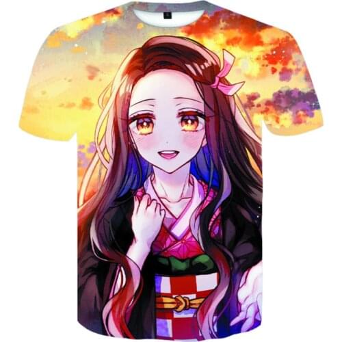 Summer 2021 New Anime Demon Slayer Kimetsu No Yaiba Mens Summer Short-sleeved Funny Hip-hop Harajuku Style Modern T-shirt