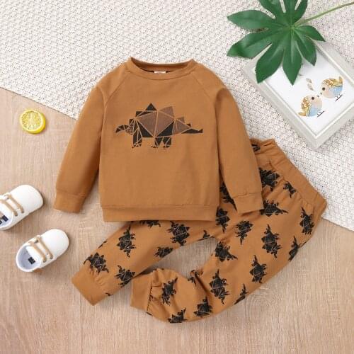 Licupiee 2pcs Toddler Boys Causal Clothes Sets 1-6y Cartoon Dinosaur Printed Pullover Sweatshirt Tops Pants