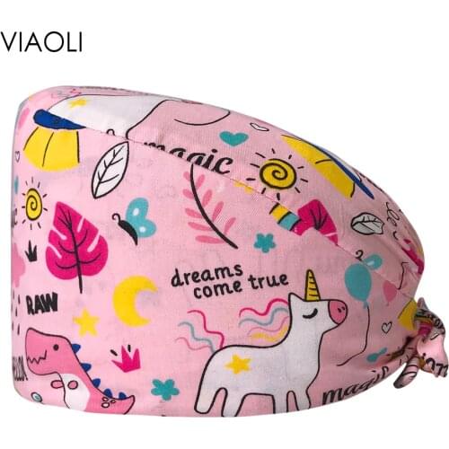 Medical Scrubs Hats Cartoon Print Doctor Nurse Caps Pet Hospital Nursing Scrubs Hat Cotton Dentist Surgery Doctor Caps Wholesale