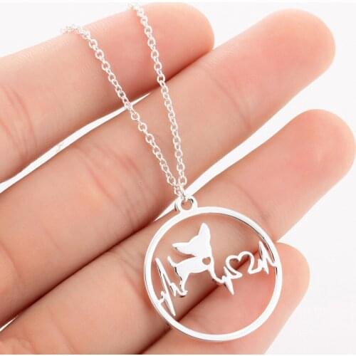 Trendy Cute Round Puppy Heartbeat Necklace for Women Long Chain Chihuahua Dog Necklaces Stainless Steel Custom Jewelery Gift