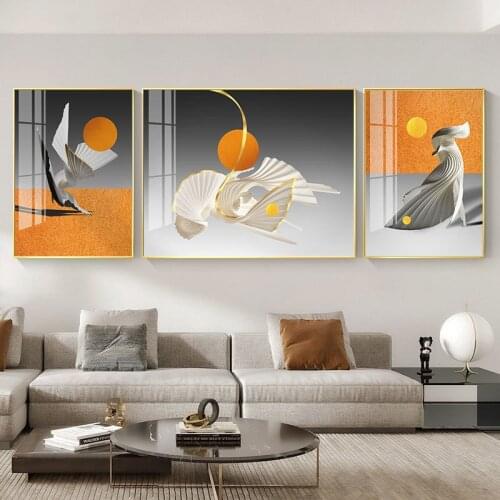Marble Golden Orange Abstract Geometry Poster Nordic Style Wall Art Canvas Print Painting Picture Modern Living Room Home Decor