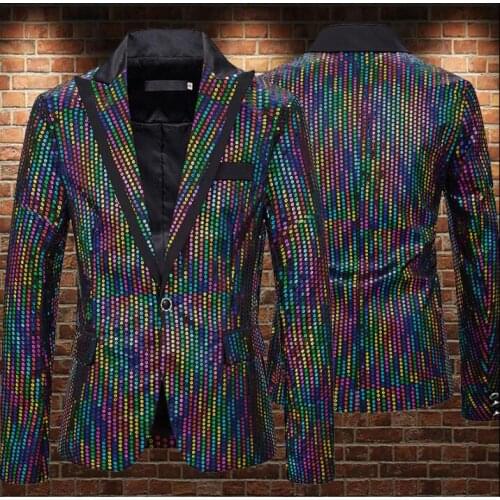 Laser laser rainbow gradient blazer men suits designs A buckle jacket mens stage singers clothes dance star style dress B441