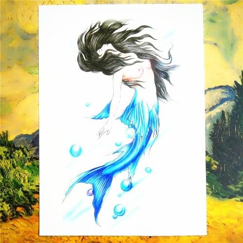 Naked Mermaid Temporary Tattoo Body Art Sleeve Arm Flash Tattoo Stickers 12*20cm Waterproof Tatto Henna Fake Tatoo Sticker