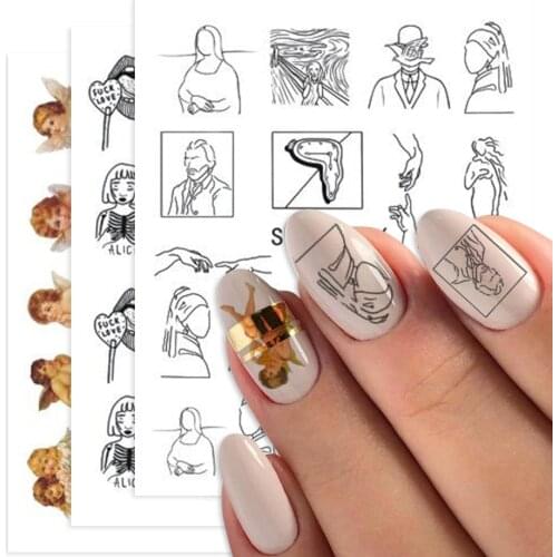 1/4pc Abstract Human Face Stickers for Nails Angel Baby Dragon Snake Design Water Transfer Sliders Manicure Decor LYSTZ1114-1137