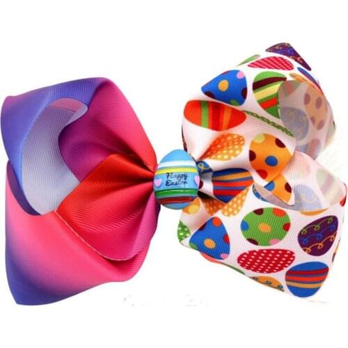 2021 New Two-color Bowknot Easter Day 8"Hair Bows for Girl Kids Easter Bunny Decoration Hairgrips Easter Gifts Hair Accessories