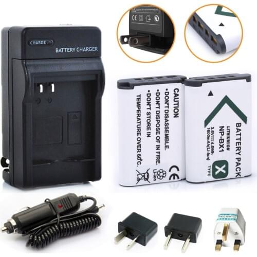 NEW bateria 2X1600mAh NP-BX1 Battery NPBX1 NP BX1+Car Charger Kit for Sony Camera HDR-AS100v AS30v HX50 DSC-RX100 HX400 WX350