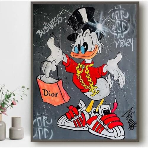 Canvas Poster Cartoon Painting Donald Duck Minimalist Watercolor Wall Art Print Poster Gift Idea for Boy Girl Home Decoration