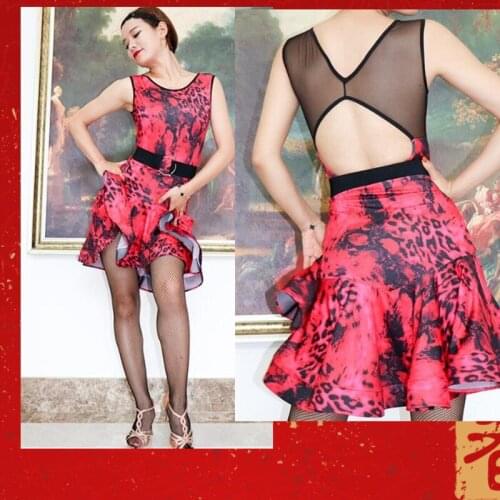 Latin dress Latin practice dance leopard latin dress skirt cha cha samba dress size S-XL bachata dress red leotard by115