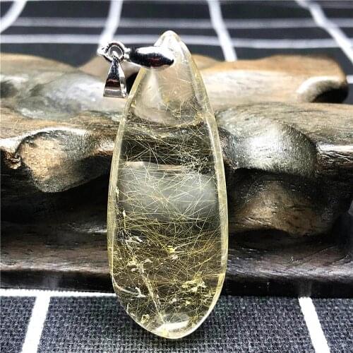 Genuine Necklace Pendant Natural Gold Rutilated Jewelry For Woman Lady Man 43x17x9mm Beads Gemstone Silver Crystal Stone AAAAA