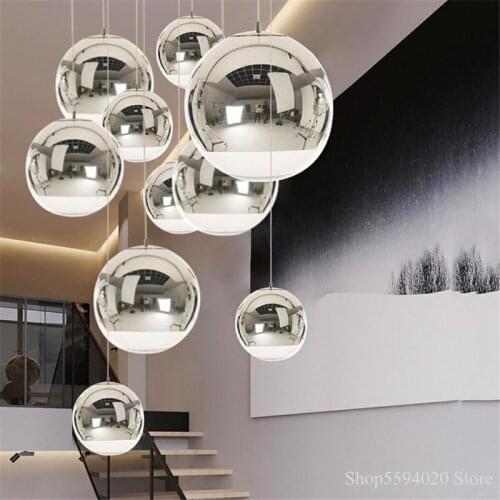 Silver Glass Ball Lustre Pendant Lights LOFT Modern LED Pendant Lamp Lighting Bar Industrial Lighting Hanging Light Fixture E27