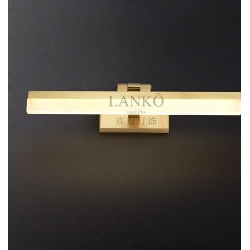 Postmodern light luxury copper mirror headlights American minimalist bathroom bathroom mirror front wall lamp Nordic brass mural