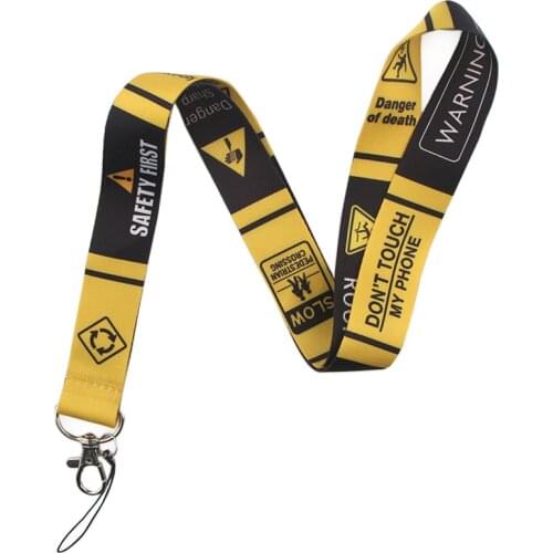 Warning Sign Mobile Phone Straps Lanyard For Keys ID Card Gym USB Badge Holder Neckband DIY Hang Rope Keychain Webbing Ribbon