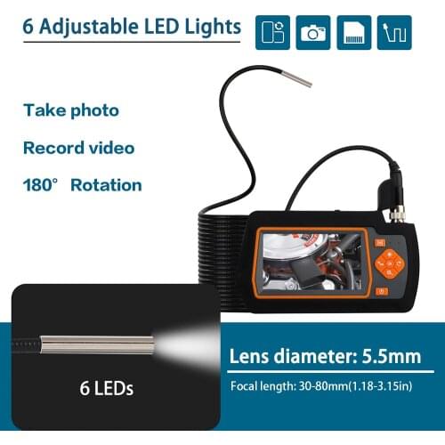 5.5mm Industrial Endoscopes with 4.3 Inch IPS Screen 1080P HD Borescope Inspection Camera with 6 Adjustable LEDs Lights IP67