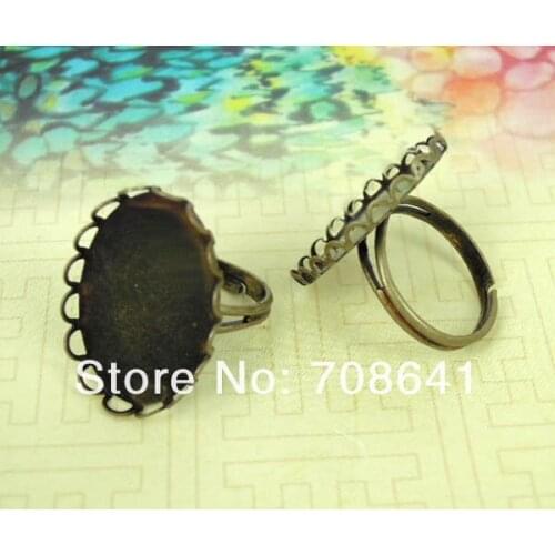 Blank Ring Bases with Oval Lace Bezel Antique Bronze tone Plated Glass Cameo Cabochons Adjustable Ring Settings DIY Findings
