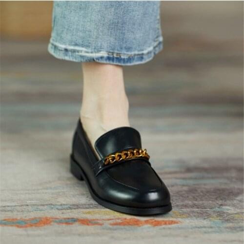 PXELENA Plus Size 34-43 Metal Chain Round Toe Slip On Low Heel Loafers Women 2021 Spring Autumn Comfort Casual Office Lady Shoes