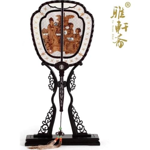 Dongyang wood carving crafts mahogany Home Furnishing ornaments solid wood rosewood plaque screen sandalwood fan uterus