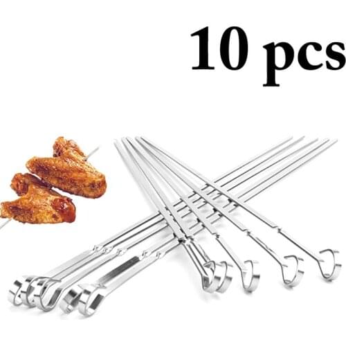 Kapmore 10Pcs/Set Barbecue Skewers Stainless Steel BBQ Sticks Grill Skewers For Grilling BBQ Tools Accessories For Camping