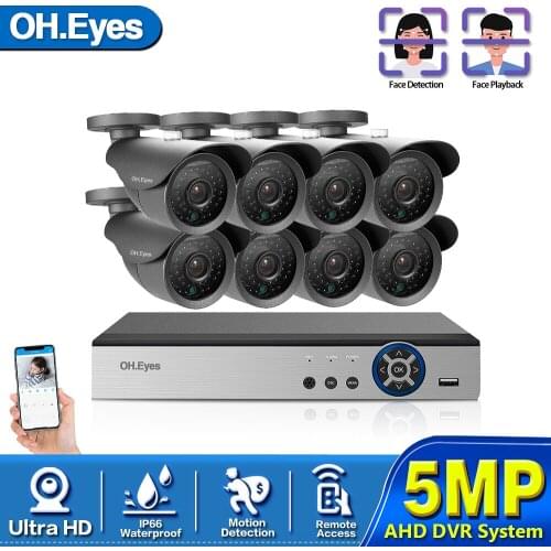 H.265 8CH DVR Kit Home Security Surveillance Alarm System 5MP 8CH CCTV Outdoor Waterpfoof AHD Camera WIFI Motion Face Detection