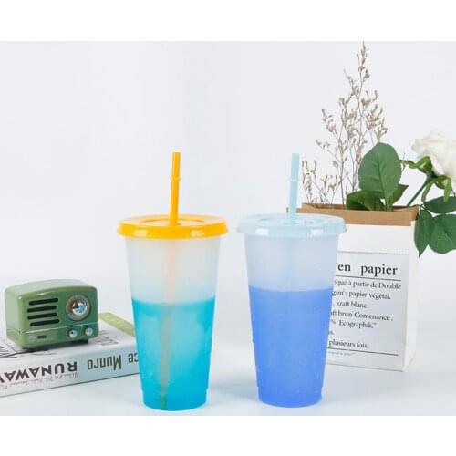 720ml Temperature Mug Fashionable Color Changing Cup Fixed Ring Straw Lid Type Water Bottle for Kitchen Outdoor Travel