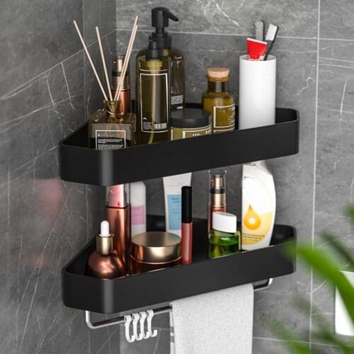 Corner Shelf Bathroom Storage Shelves Aluminum Toilet Triangle Towel Storage Wall-Free Punching Shower Rack Bathroom Accessories