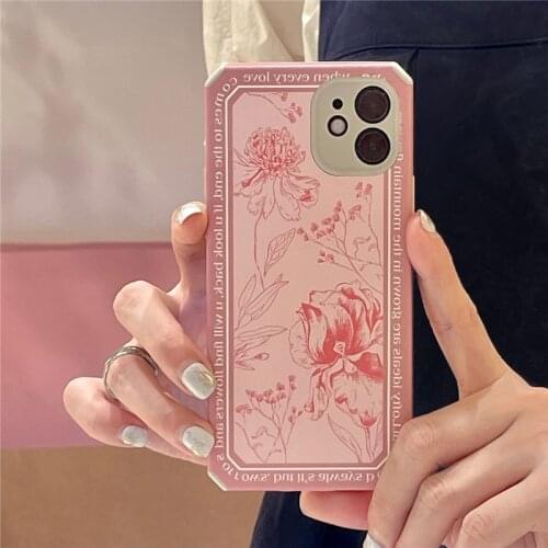 Vintage Flowers Soft Phone Case for Iphone 11 Pro Max X XR XS 7 8 Plus SE 2020 12 Pro Max Cute Pink Leather Cover