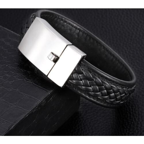 Granny Chic Genuine Leather Bracelet 22.5cm Gold/Silver Color Stainless Steel Buckle Special Jewelry For Men Fathers Day Gift