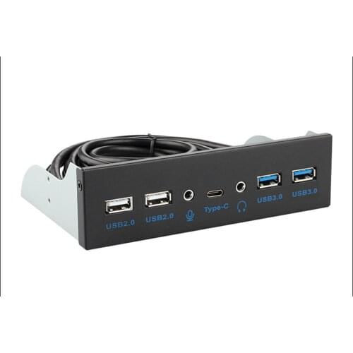 XT-XINTE USB 2.0 USB 3.0 HUB Splitter Floppy Bay HD Audio 3.5mm Earphone Jack Expansion Front Panel Rack for Computer PC